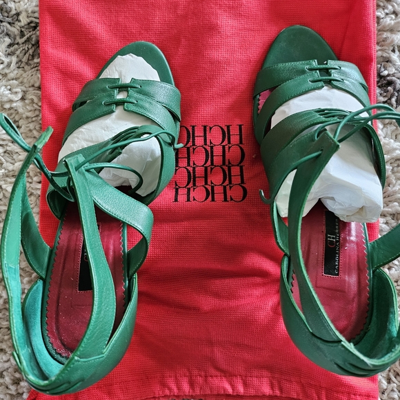 Carolina Herrera Green Leather Sandals w/ Dust BagRed SoleSize 9Sexy Lu